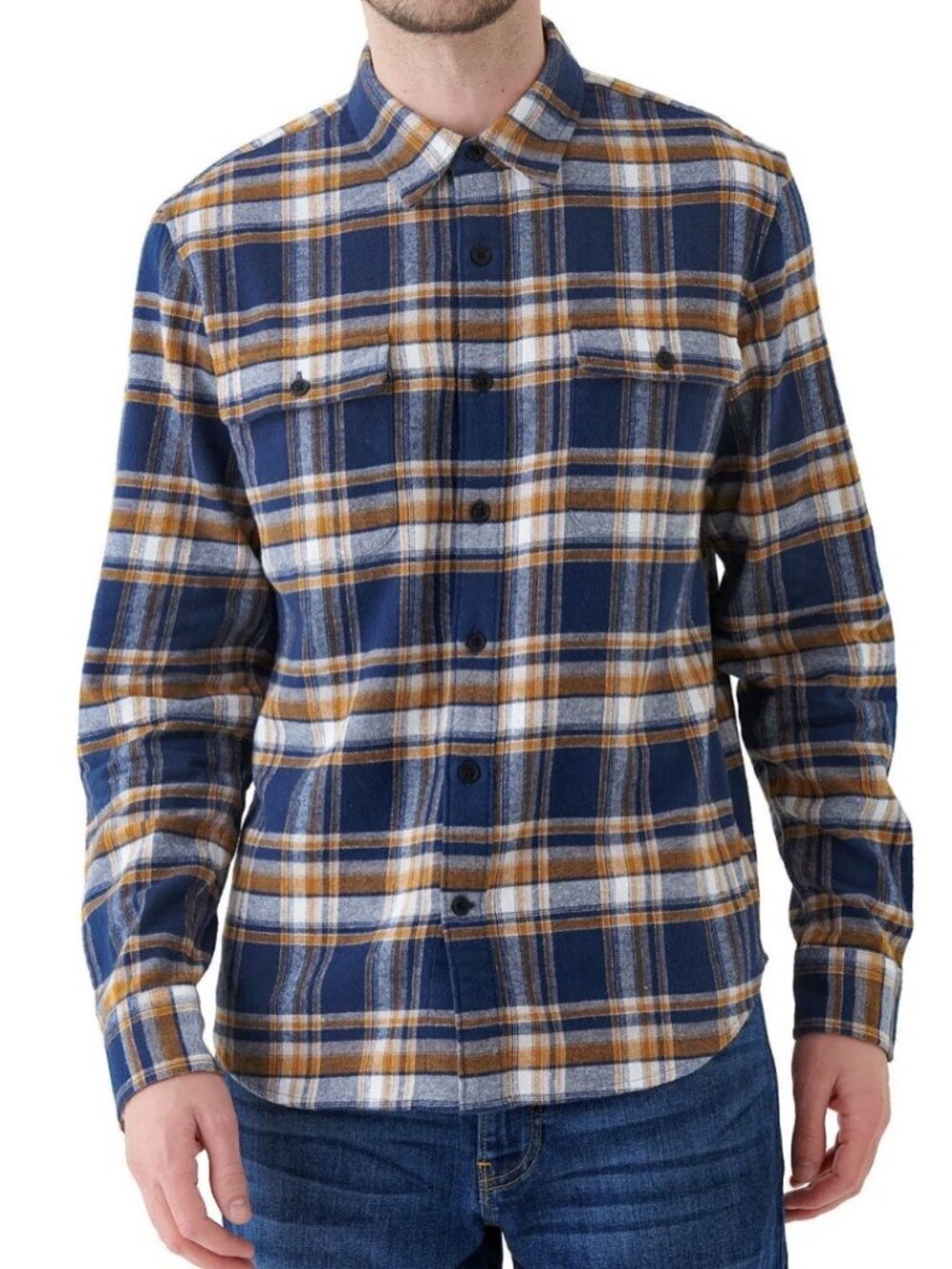 Lucky Brand Men's Humboldt Woven Shirt Size S Blue Yellow Plaid Flannel Collared